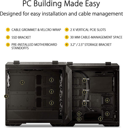         ASUS TUF Gaming GT501 Mid-Tower ATX PC Case – Tempered Glass & High Airflow