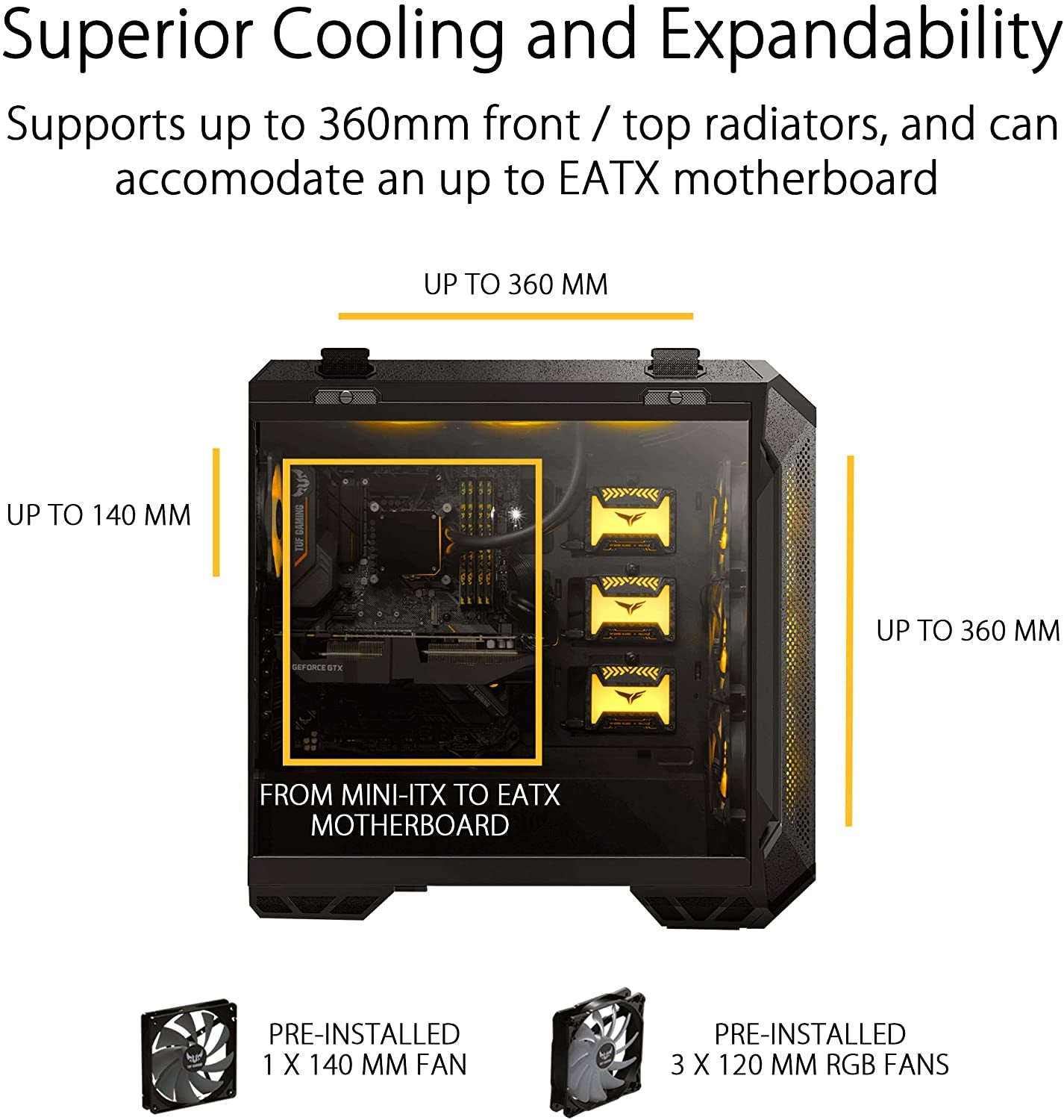         ASUS TUF Gaming GT501 Mid-Tower ATX PC Case – Tempered Glass & High Airflow